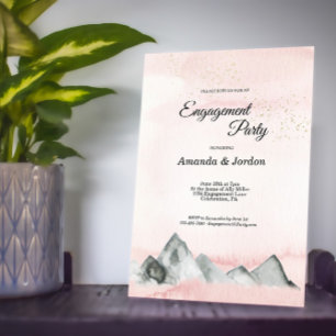 Pink Sunrise Mountain Engagement Party Invitation