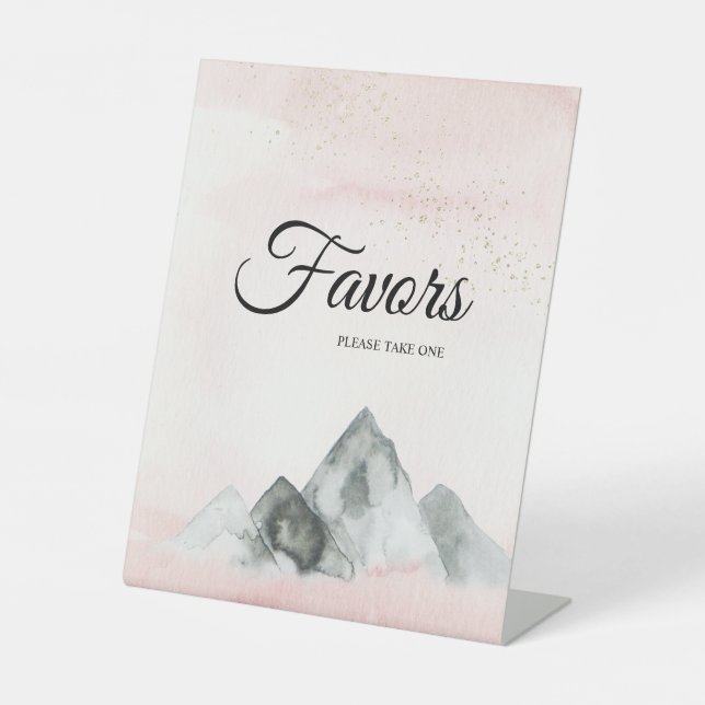 Pink Sunrise Mountain Wedding Favours Pedestal Sig Pedestal Sign (Front)
