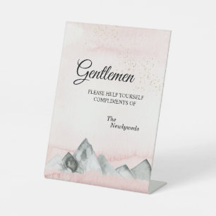 Pink Sunrise Mountain Wedding Gentlemen Bathroom Pedestal Sign
