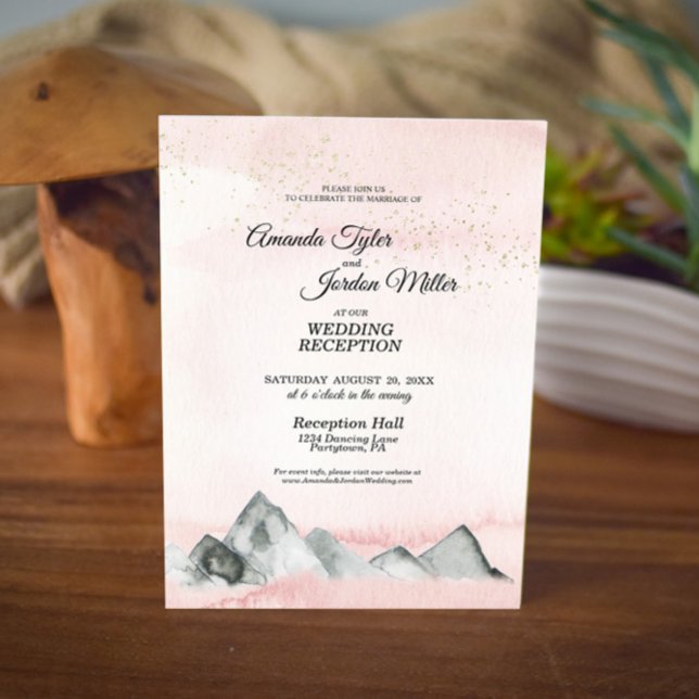 Pink Sunrise Mountain Wedding Reception Invitation (Creator Uploaded)