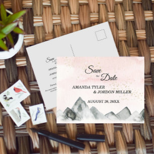 Pink Sunrise Mountain Wedding Save the Date Announcement Postcard