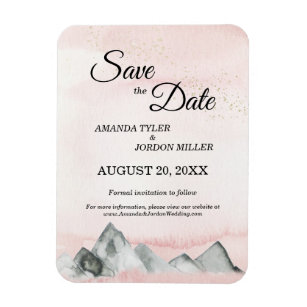Pink Sunrise Mountain Wedding Save the Date Magnet