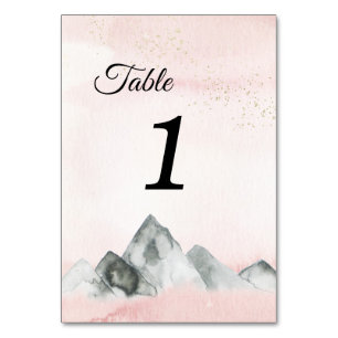 Pink Sunrise Mountain Wedding Table Numbers Sign