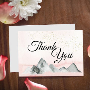 Pink Sunrise Mountain Wedding Thank You Flat Card