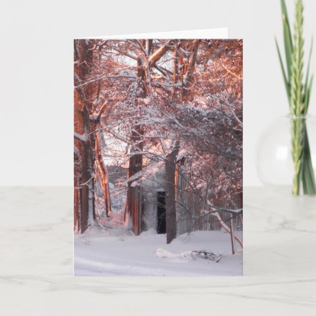 Pink Sunrise on the Snow Winter Photo Holiday Card (Front)