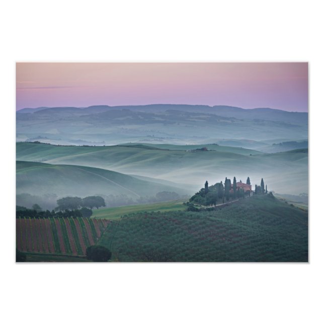 Pink sunrise over a Tuscany landscape print (Front)