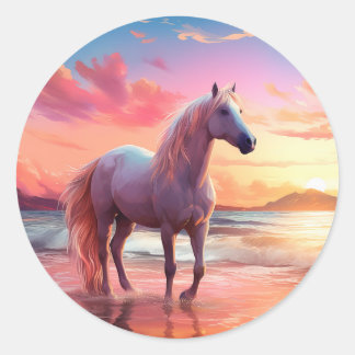 Pink Sunset Beach Palomino Horse Sticker
