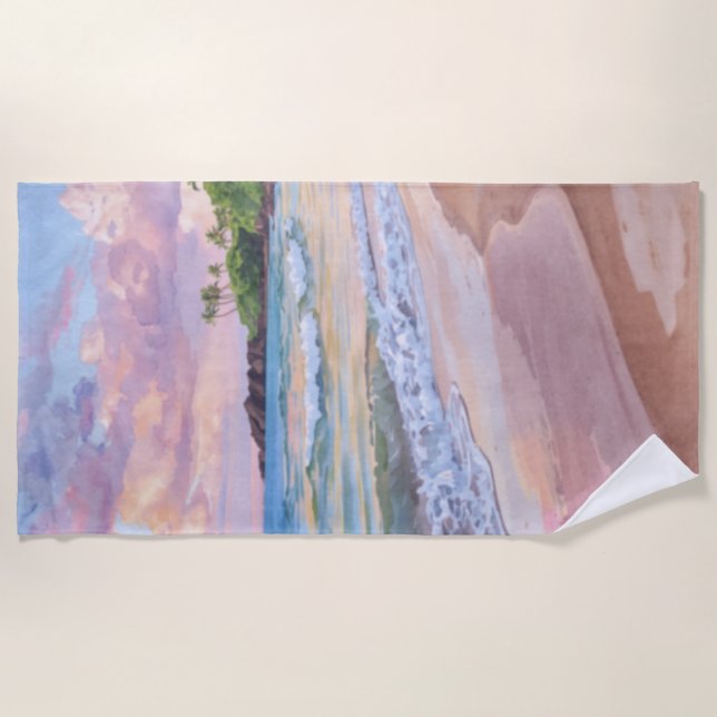 Pink Sunset Hawaii Beach Towel (Front)