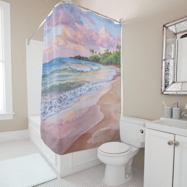 Pink Sunset Hawaii Shower Curtain (In Situ)