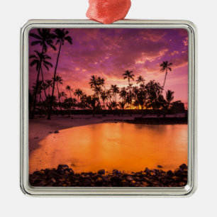 Pink Sunset Of Hawaii Beach Metal Ornament