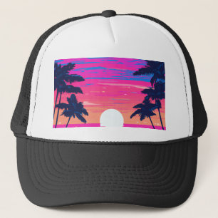 Pink sunset on the beach trucker hat