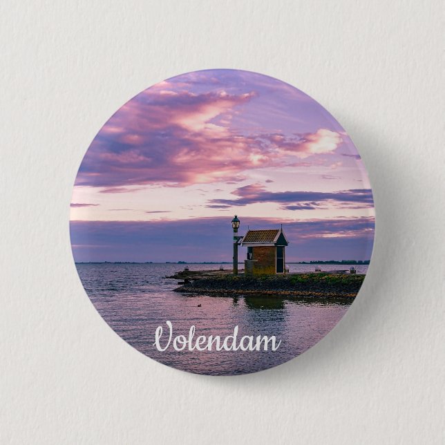 Pink sunset over lake 6 cm round badge (Front)