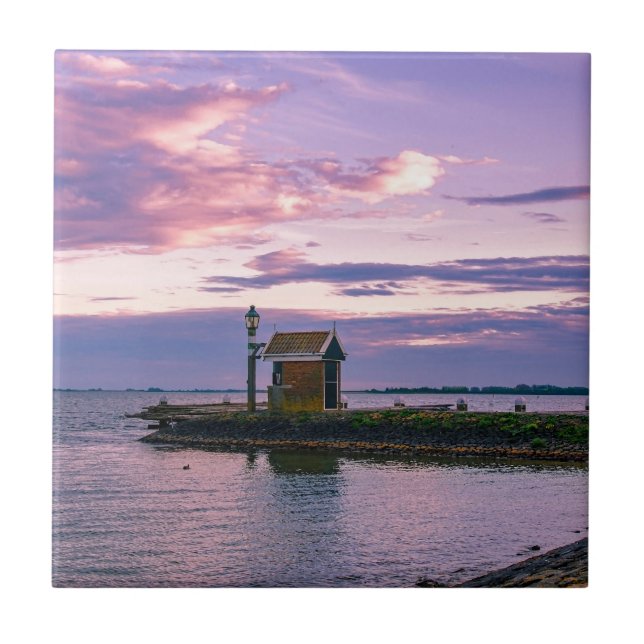 Pink sunset over lake ceramic tile (Front)