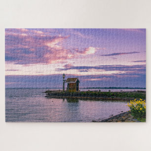 Pink sunset over lake jigsaw puzzle