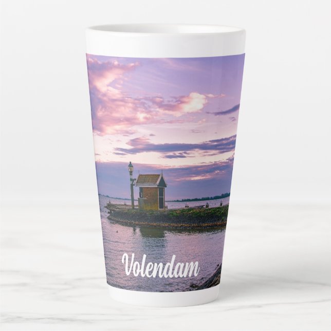 Pink sunset over lake latte mug (Front)