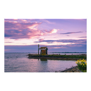 Pink sunset over lake photo print
