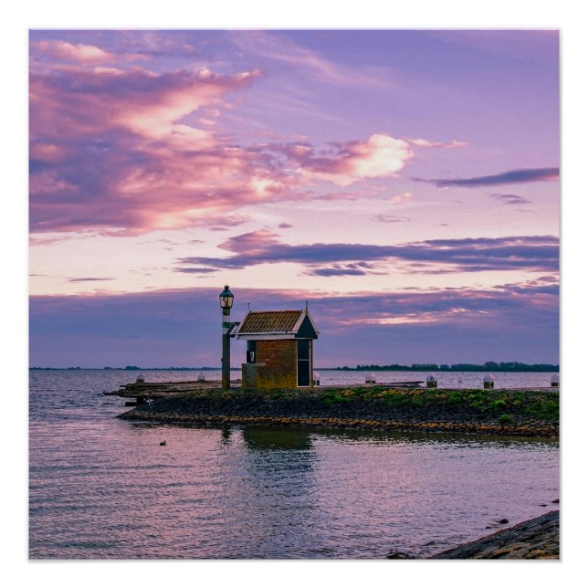 Pink sunset over lake poster (Front)