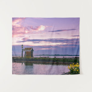 Pink sunset over lake tapestry