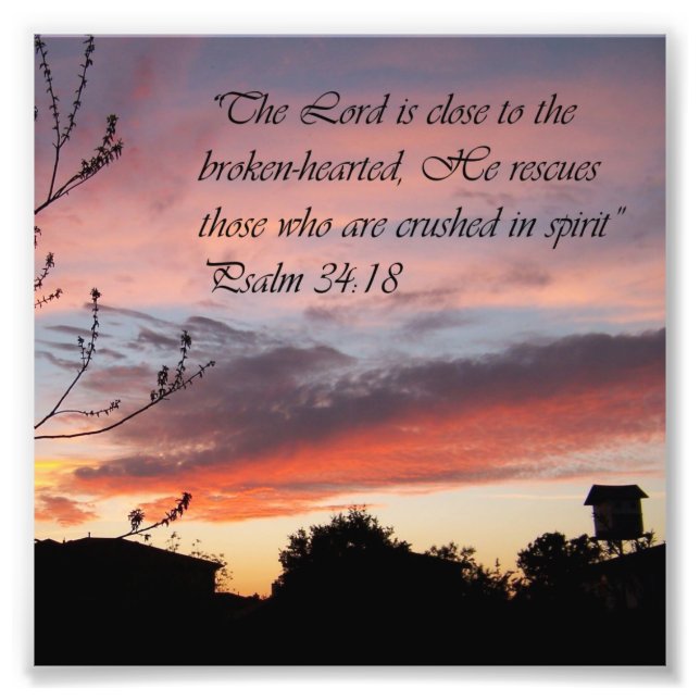 Pink Sunset Psalm 24:18 Encouragement Bible Print (Front)