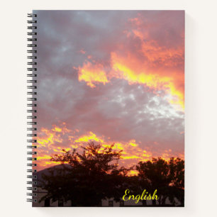 Pink Sunset with Golden-lined Clouds   Subject Notebook