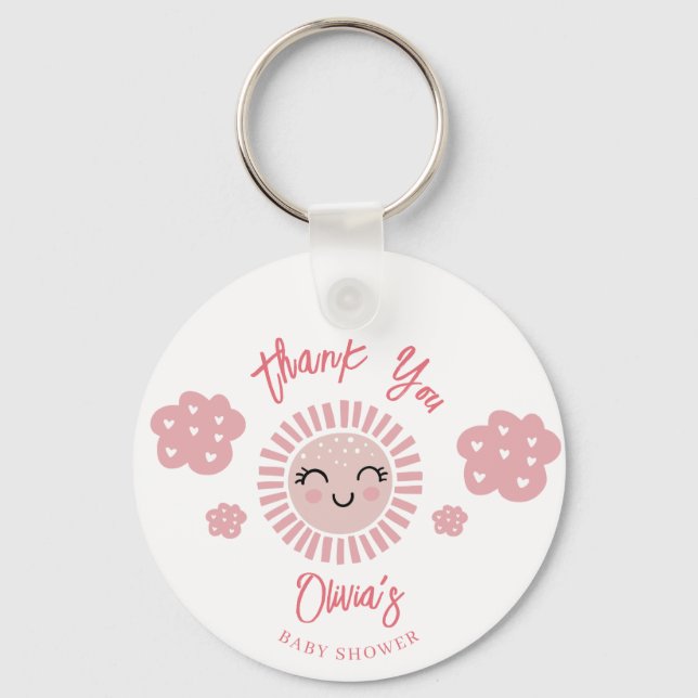 Pink Sunshine Girl Baby Shower  Key Ring (Front)