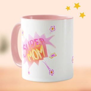 Pink Super Mum Flower Comic Bubble Mother`s Day Mug
