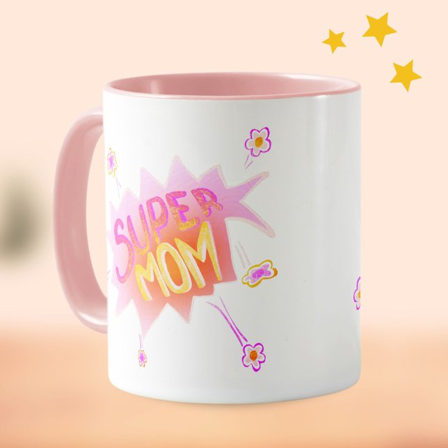 Pink Super Mum Flower Comic Bubble Mother`s Day Mug (Creator Uploaded)