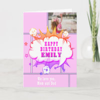 Pink Superhero Comic Speech Bubble Girl Birthday C