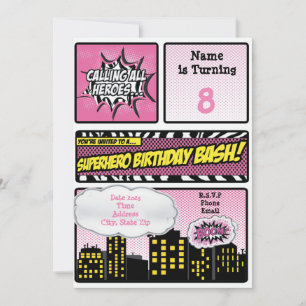 Pink Superhero Invitation