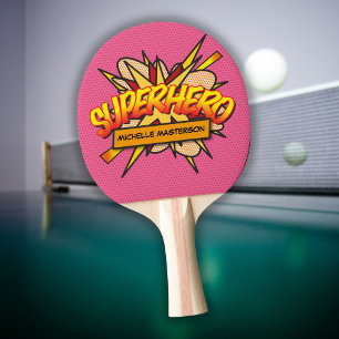 Pink Superhero Personalised Funny Cool Ping Pong Paddle