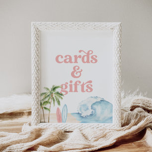 Pink Surf Beach Baby Shower Cards and Gifts Sign