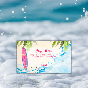 Pink Surf Plam Beach Diaper Raffle Baby Shower Enclosure Card