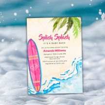 Pink Surf Plam Tree Beach Baby Shower
