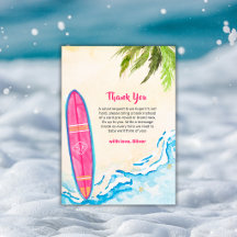 Pink Surfboard Plam Tree Beach Baby Shower