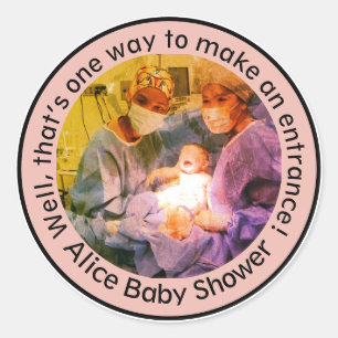 PINK Surgeon Baby Delivery Theme for New Parents Classic Round Sticker