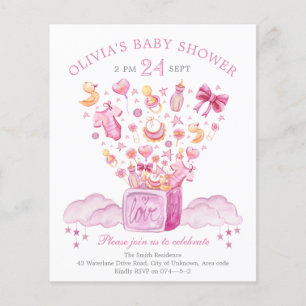 Pink Surprise Box Girl Baby Shower Invitation