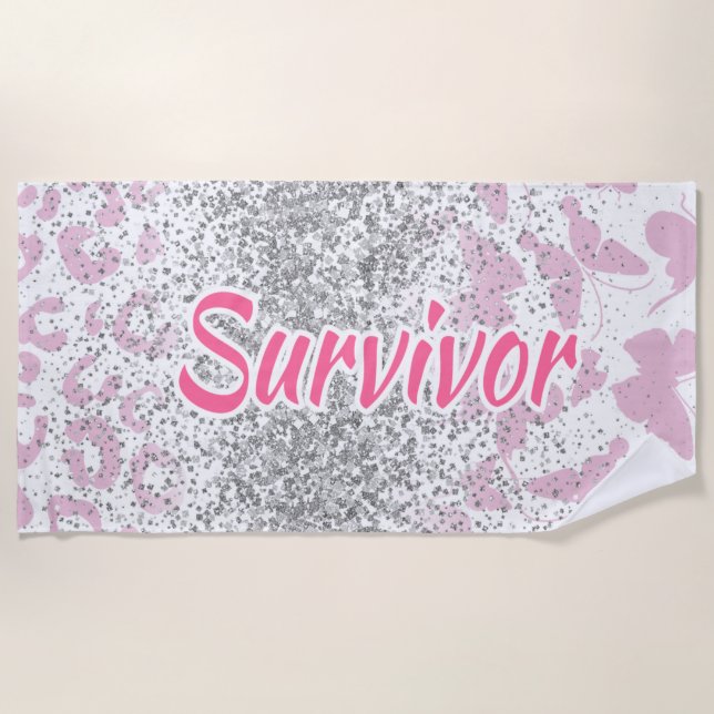 Pink Survivor Beach Towel-Breast Cancer Beach Towel (Front)