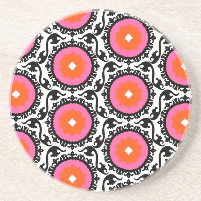 Pink Suzani Pattern Coaster (Front)