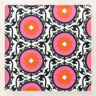 Pink Suzani Pattern Glass Coaster