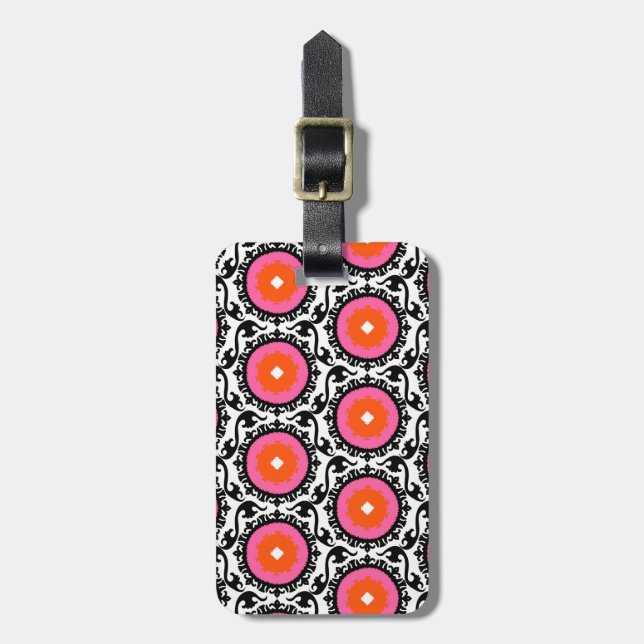 Pink Suzani Pattern Luggage Tag (Front Vertical)