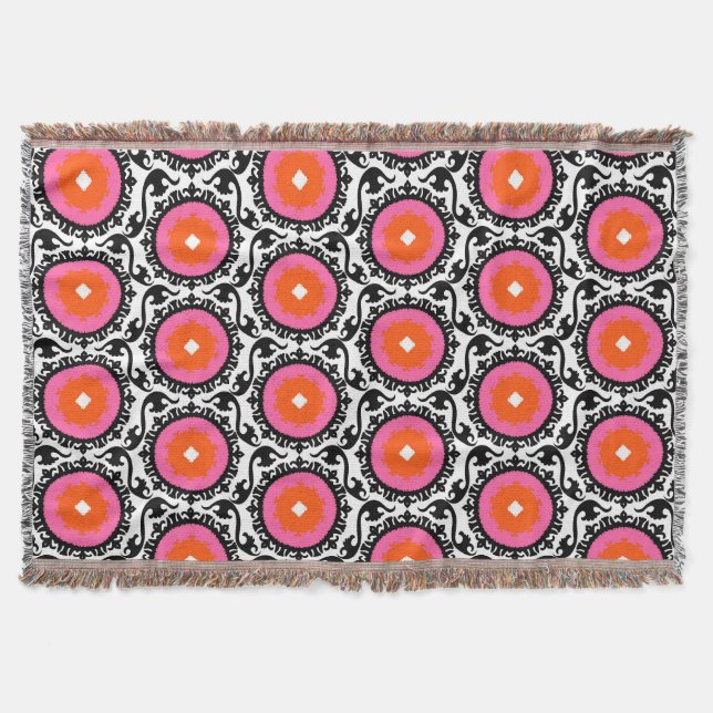 Pink Suzani Pattern Throw Blanket (Front)