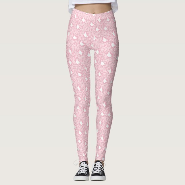 Pink Swan and Floral Pattern Leggings (Front)
