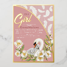 Pink Swan Baby Foil Invitation