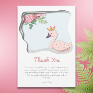 Pink Swan Baby Shower Girl Thank You Card