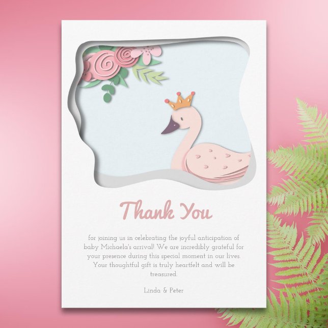 Pink Swan Baby Shower Girl Thank You Card (Creator Uploaded)