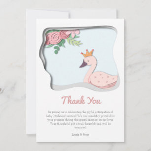 Pink Swan Baby Shower Girl Thank You Card