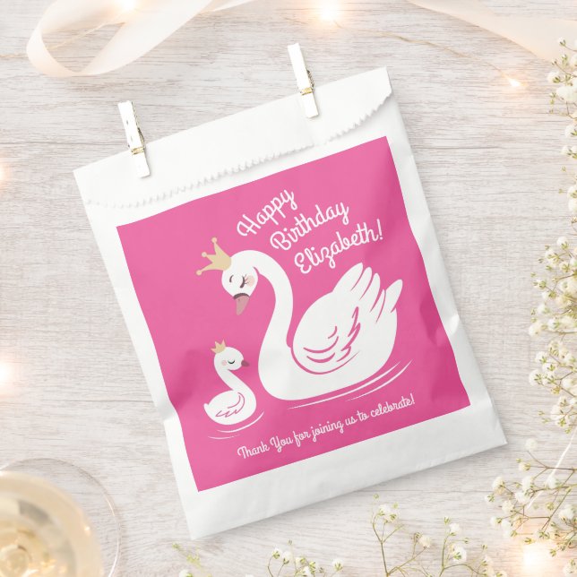 Pink Swan Birthday Party Favour Bag (Clipped)