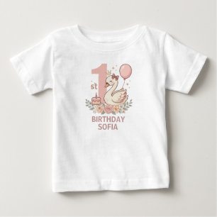 Pink Swan First Birthday Gift Girl Baby T-Shirt