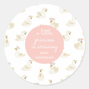 Pink Swan Princess Girl Baby Shower Classic Round Sticker