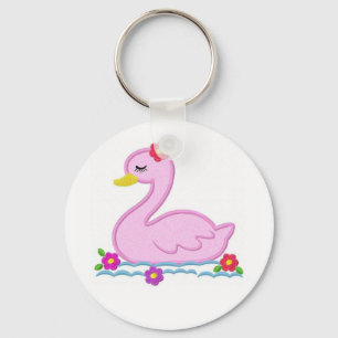 Pink Swan with flowers Key Ring